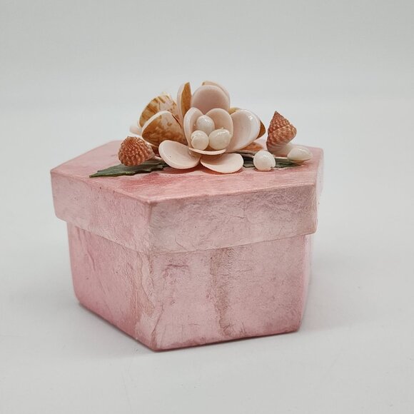 Hexagon Pink Decorative Box With Floral Shell Design - Picture 5 of 8